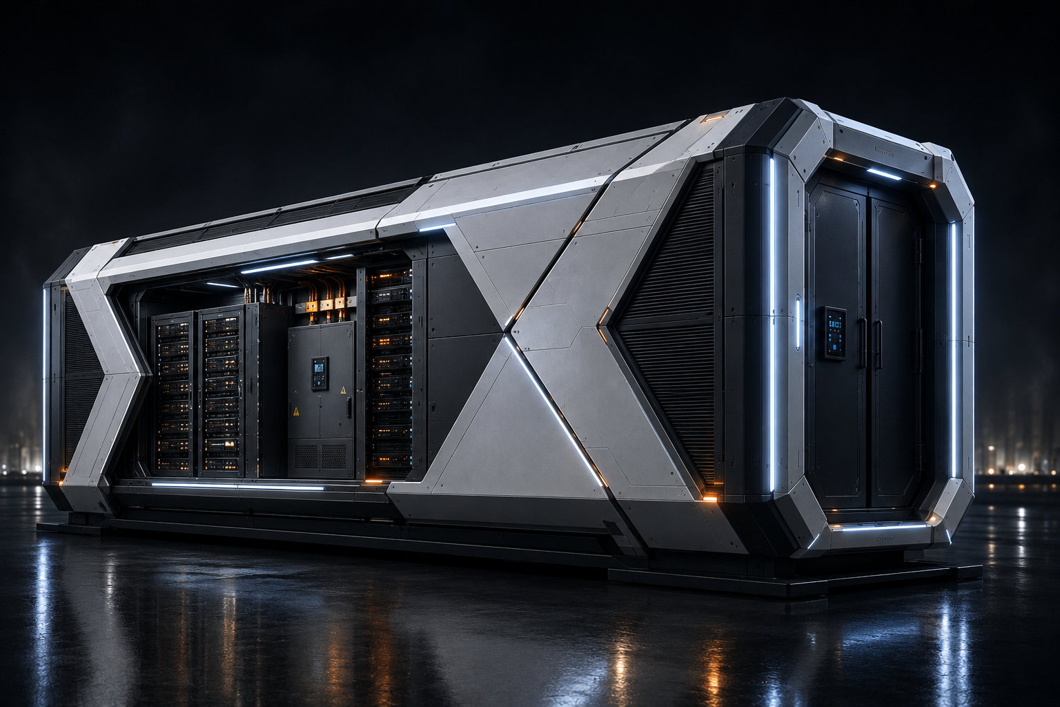 Контейнерный ЦОД DATRIX — белый корпус, внутреннее оснащение